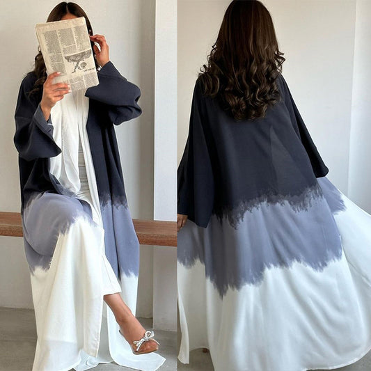 Tie Dye Cape Cardigan Dress Open Abaya