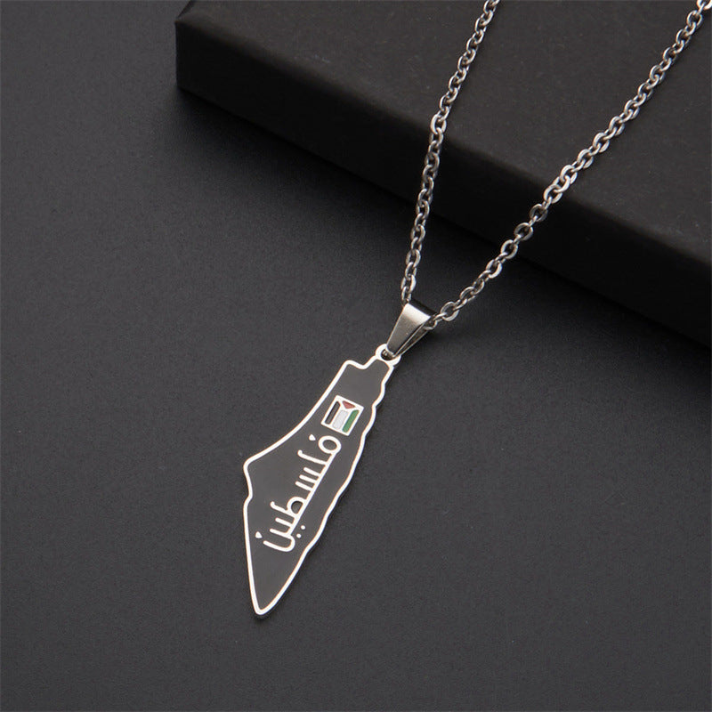 Stainless Steel Palestine Flag Map Pendant Necklace