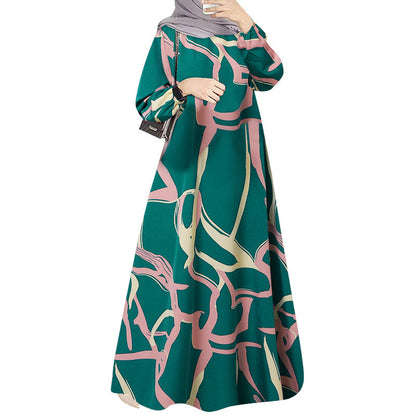 Elegant Floral Print Abaya Dress