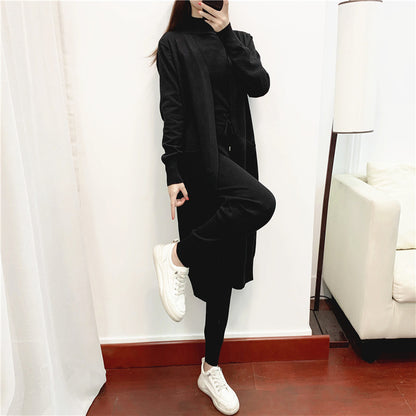 Casual Knitted Cardigan Vest Pants Three-piece Set