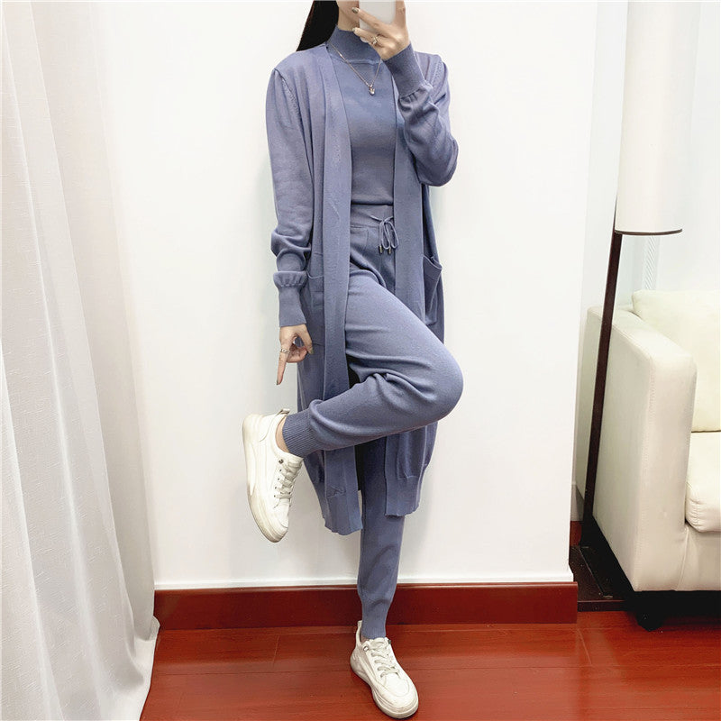 Casual Knitted Cardigan Vest Pants Three-piece Set