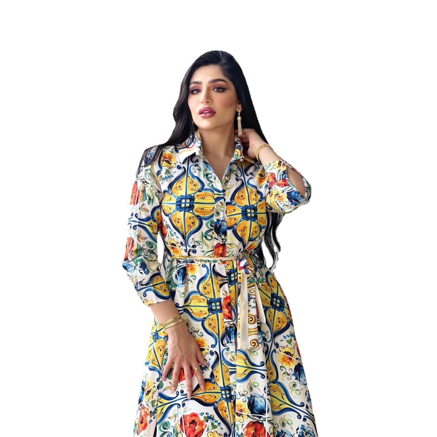 Women's Lapel Print Oversized Dress