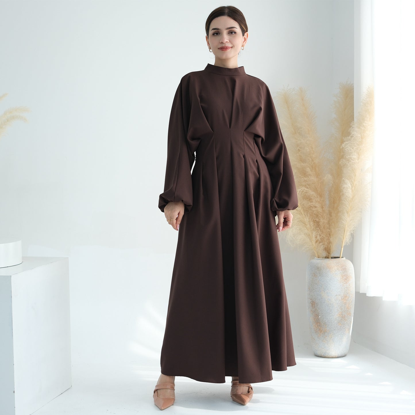 Women's Solid Color Tunic Sleeve Abaya Dress