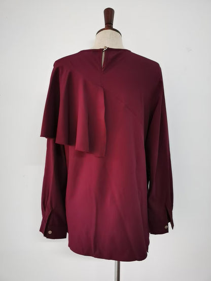 Ruffled Crewneck Solid Color Loose Long-sleeved Shirt