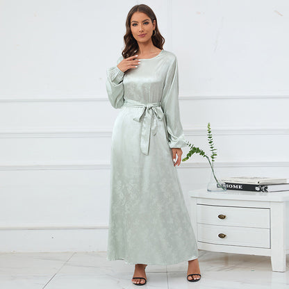 Jacquard Elegant Lantern Sleeve Abaya Dress