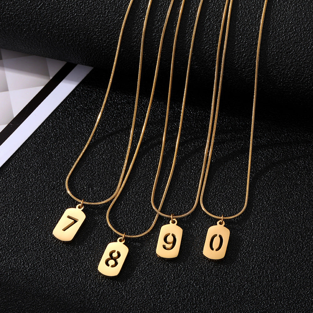 Stainless Steel Lucky Number Small Square Card Necklace