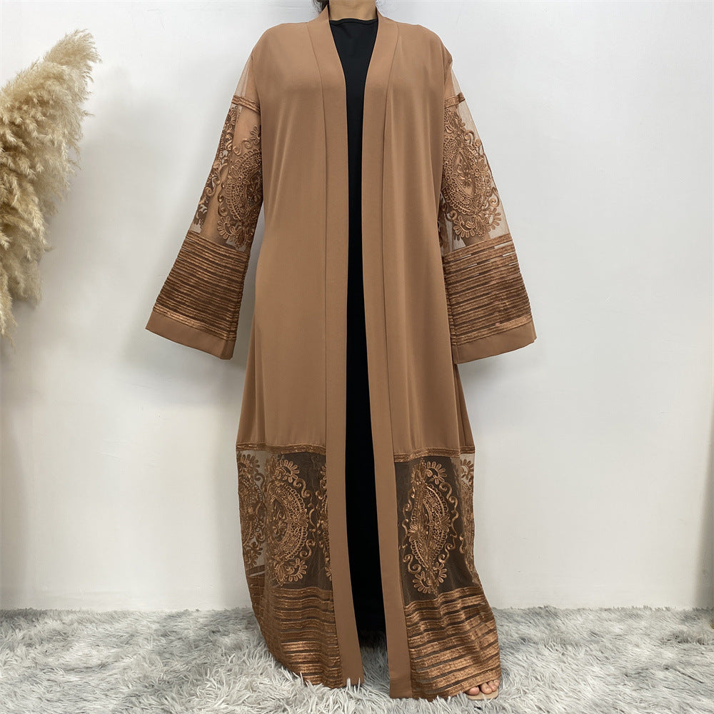 Women's Embroidered Mesh Cardigan Robe Dress