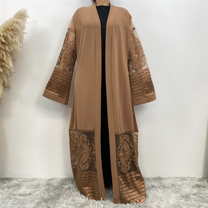 Women's Embroidered Mesh Cardigan Robe Dress