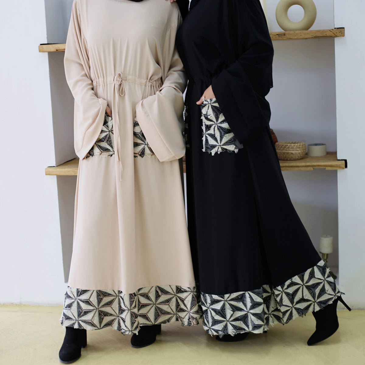 Simple spliced waist-cinching Arab Turkish dress