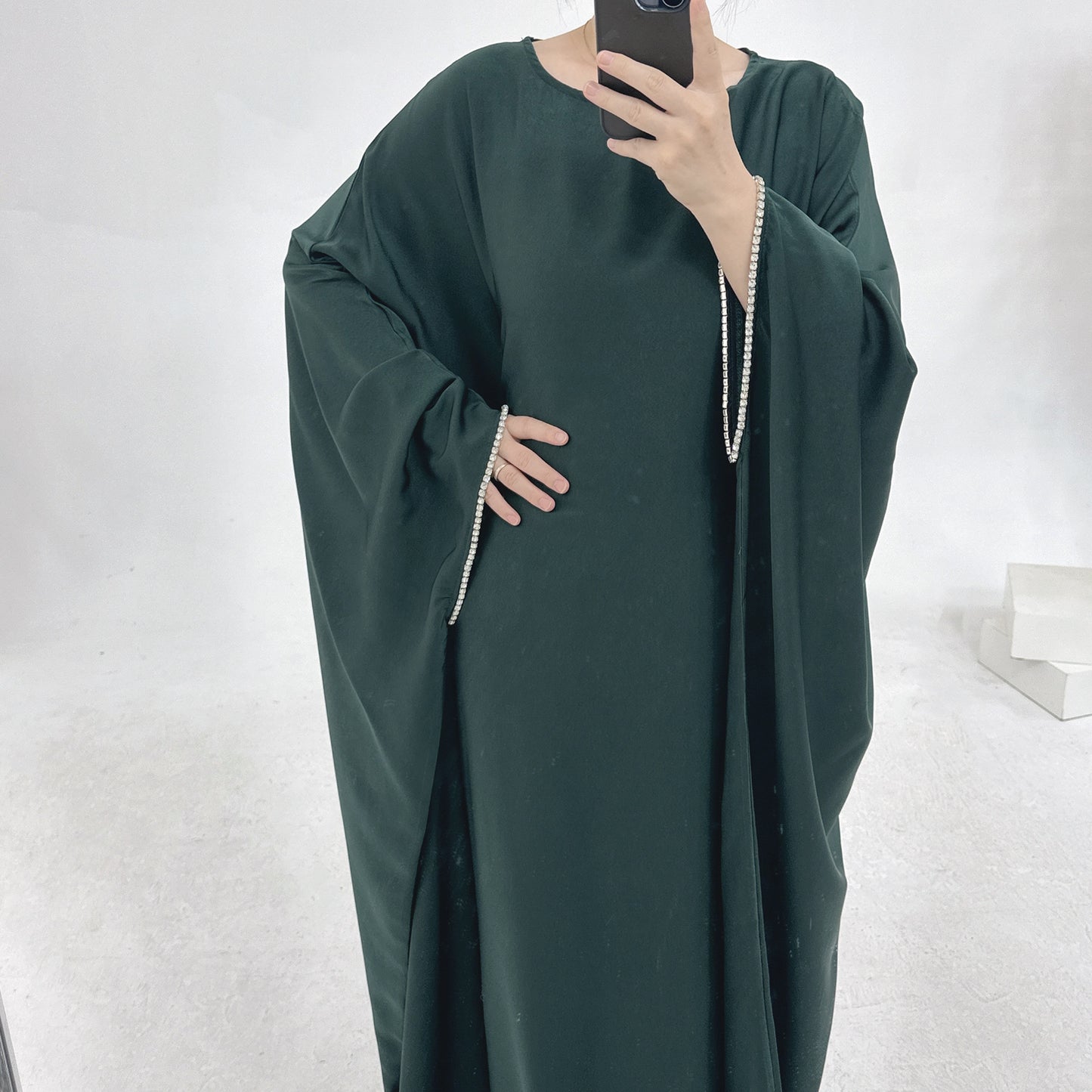 Party Beaded Matte Satin Abaya Dress