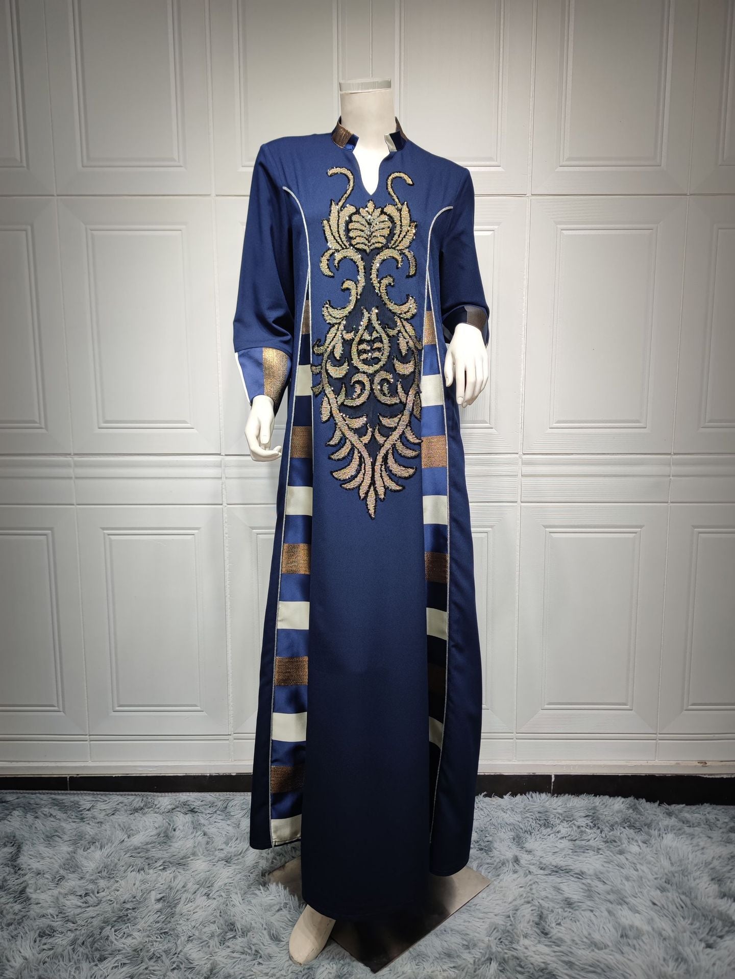 Women's Embroidered Striped Robe Dress