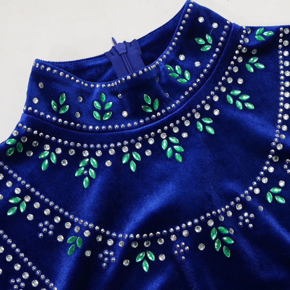 Women's Velvet Zipper Blue Jalabiya Dress