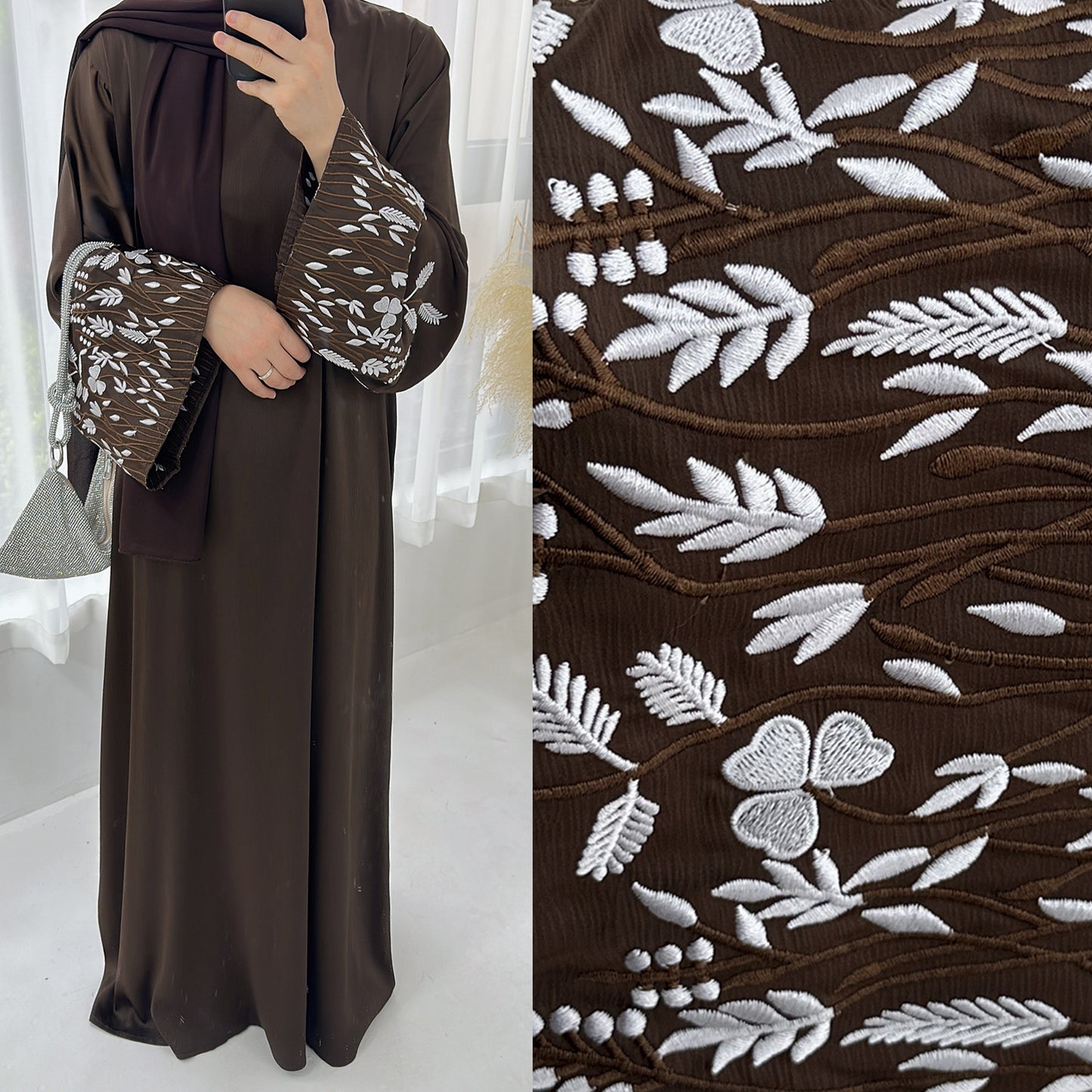 Dubai Leaf Embroidery Elegant Dress