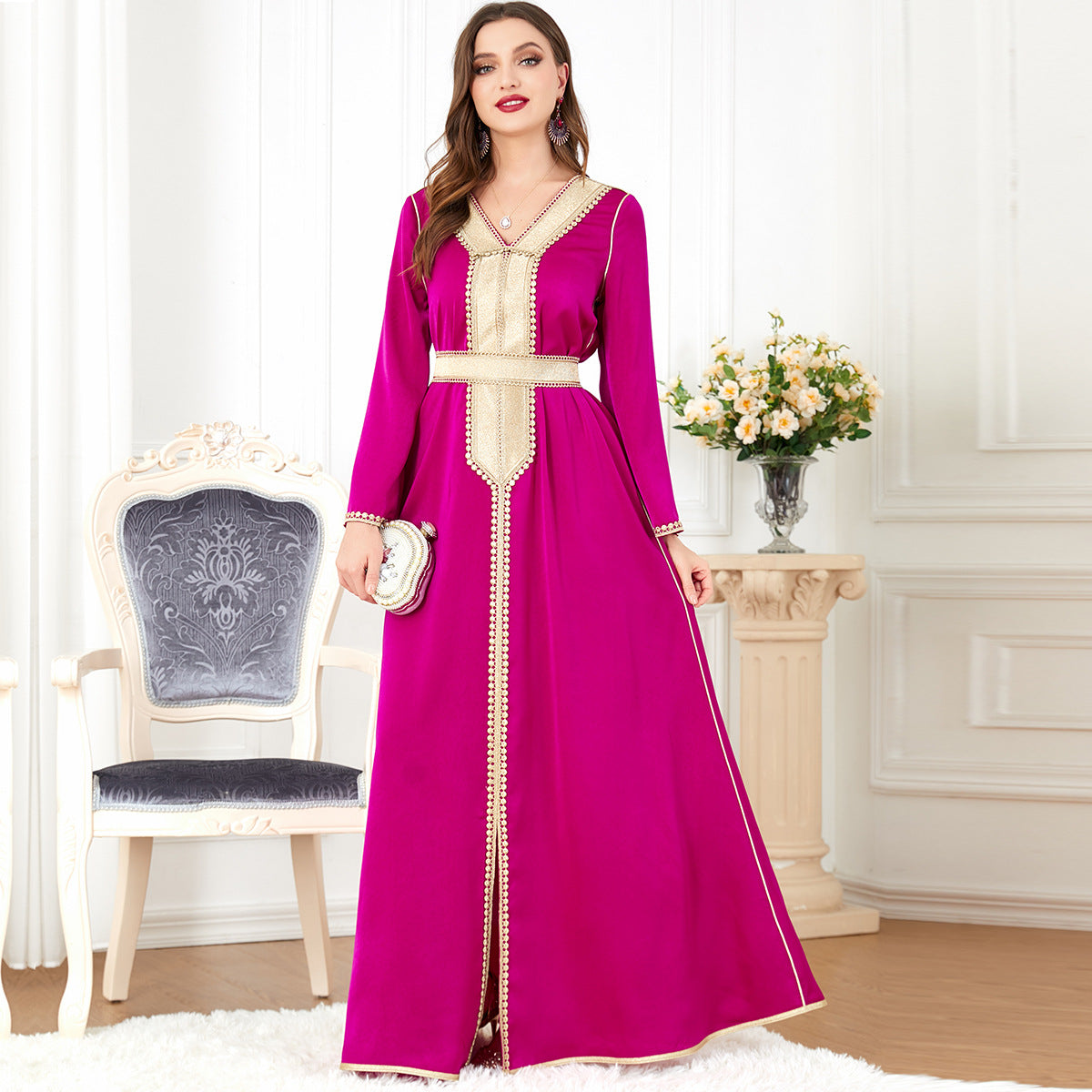 Women's Long Sleeve Solid Color Dress