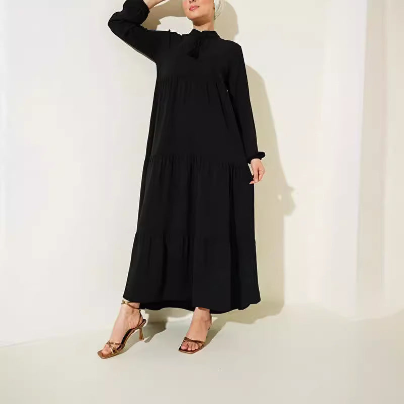 Modest Lace-Up Robe Hem Dress