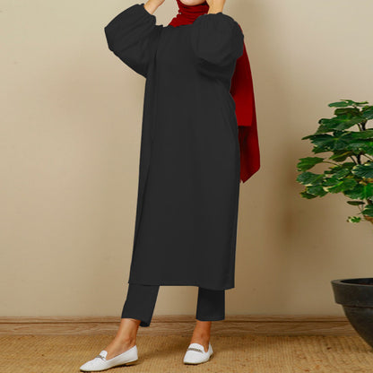 Solid Color Long-sleeved Crewneck Trouser Sets