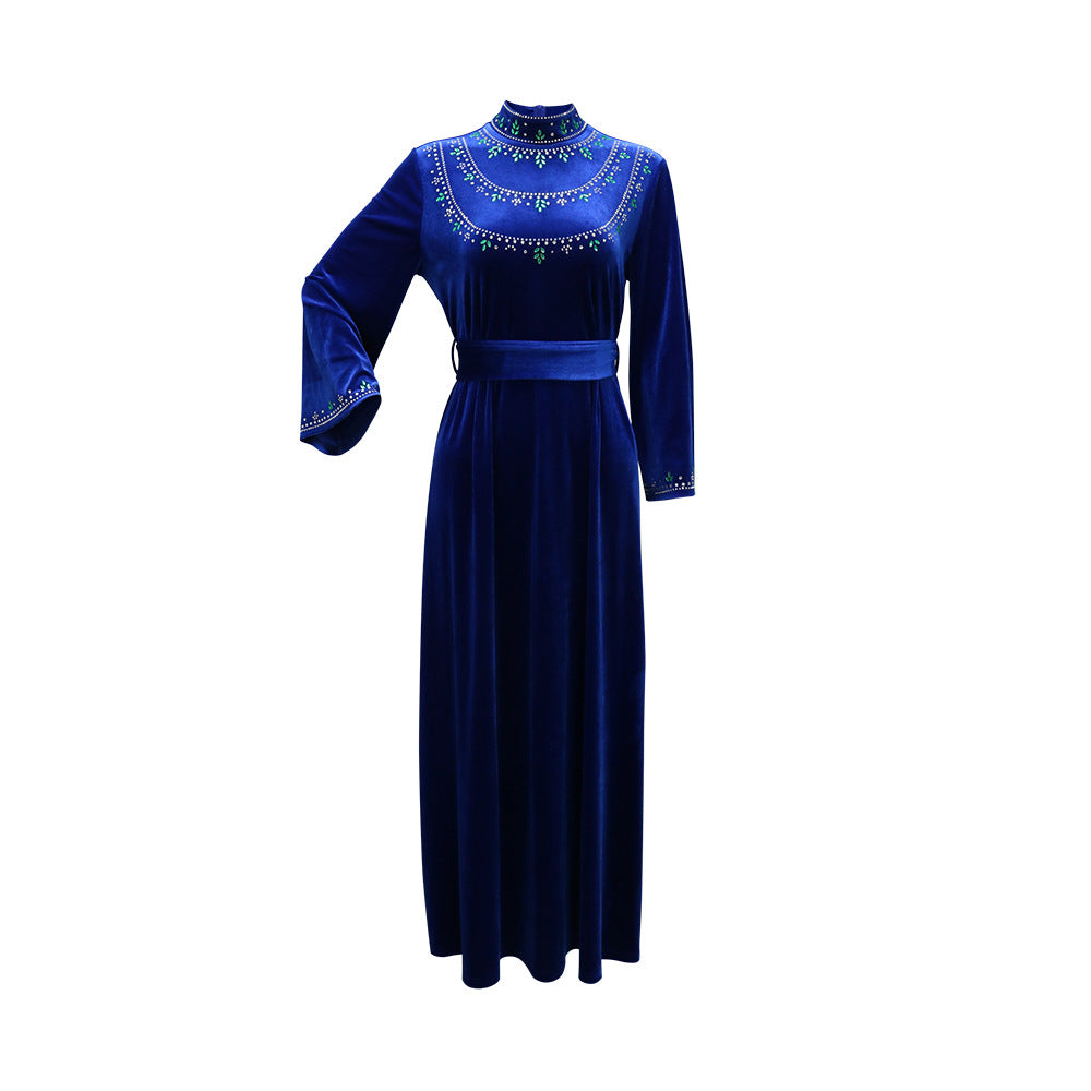 Women's Velvet Zipper Blue Jalabiya Dress