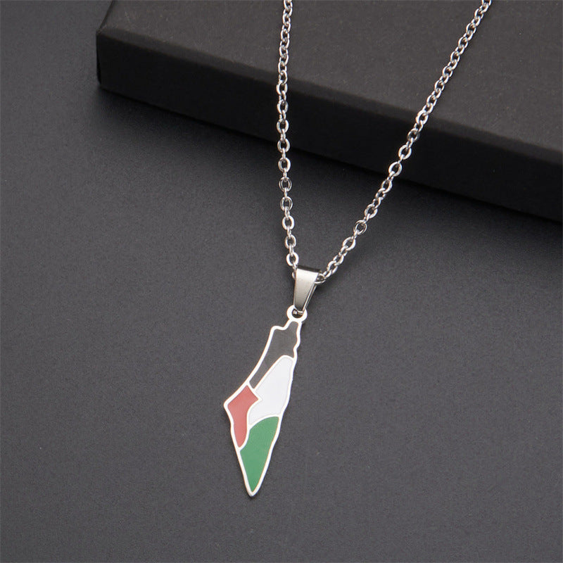 Stainless Steel Palestine Flag Map Pendant Necklace