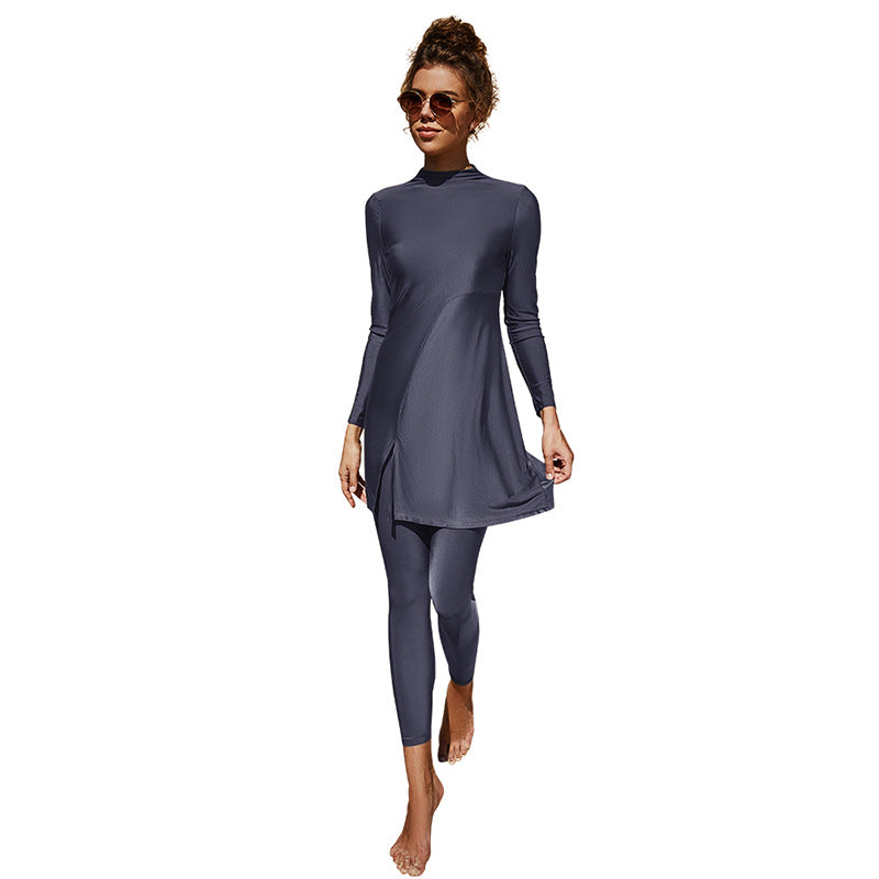 Burkini Solid Color Long Sleeve Two-piece Swimsuit