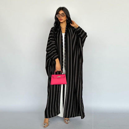 Striped Cardigan Jacket Open Abaya