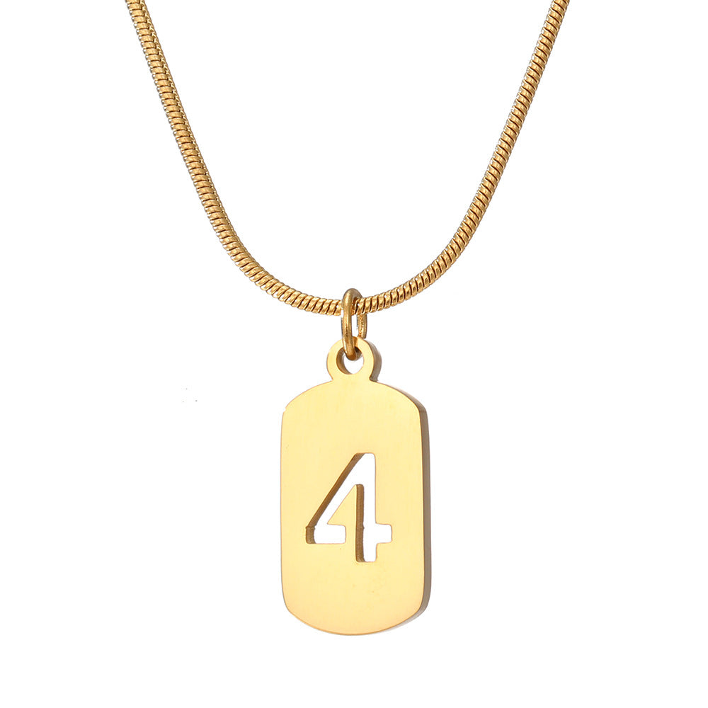 Stainless Steel Lucky Number Small Square Card Necklace