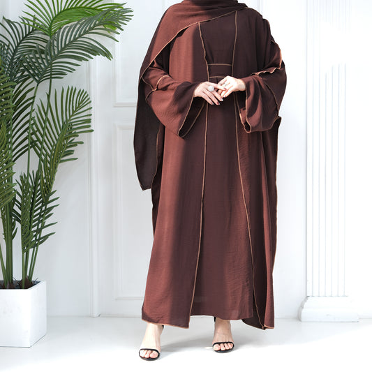 Muslim Plain Cardigan Dress Three-piece Sets