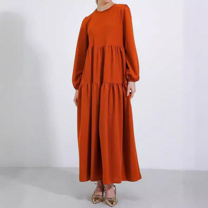 Plain Round Neck Robe Swing Dress