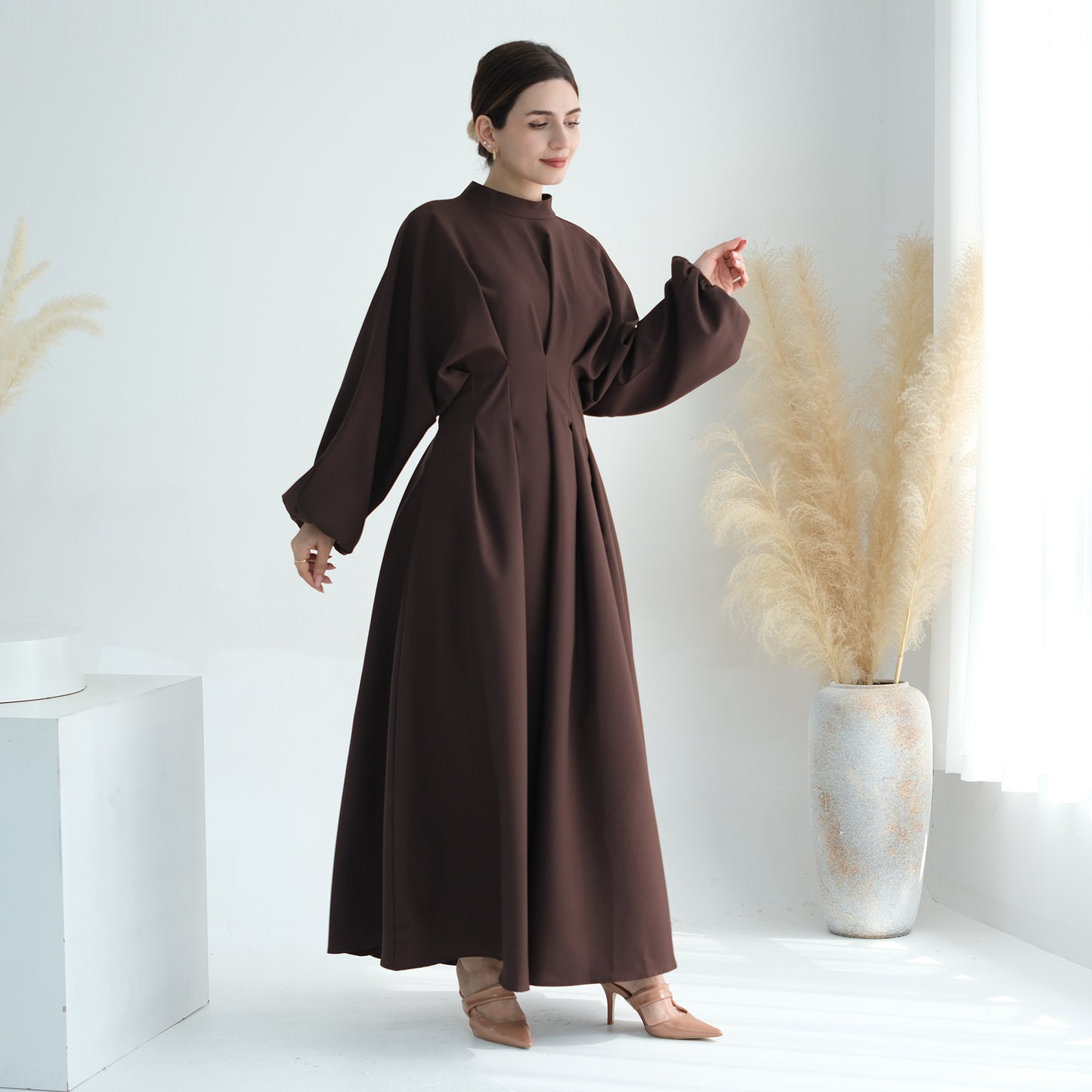 Women's Solid Color Tunic Sleeve Abaya Dress