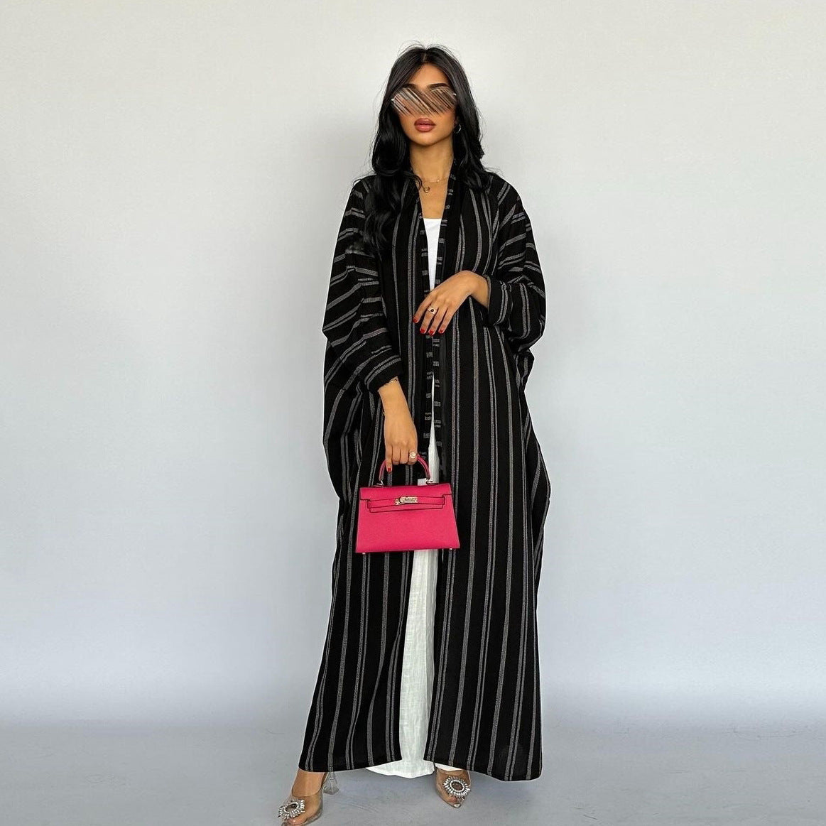 Striped Cardigan Jacket Open Abaya