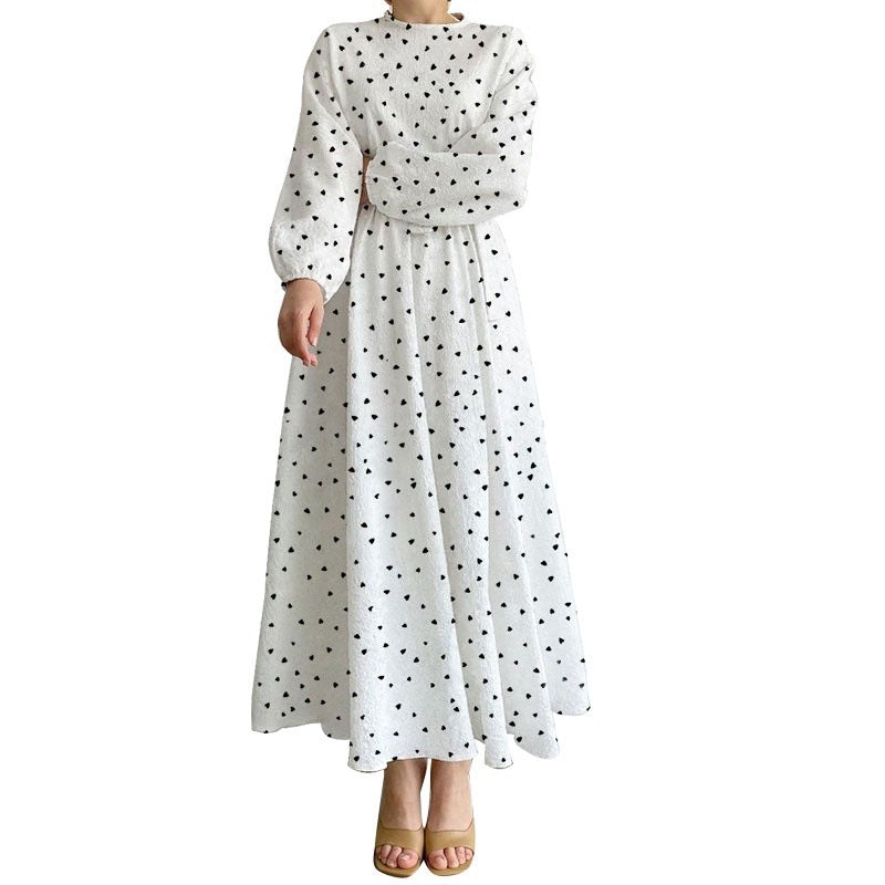 Women's Long-sleeved Crewneck Printed Dress