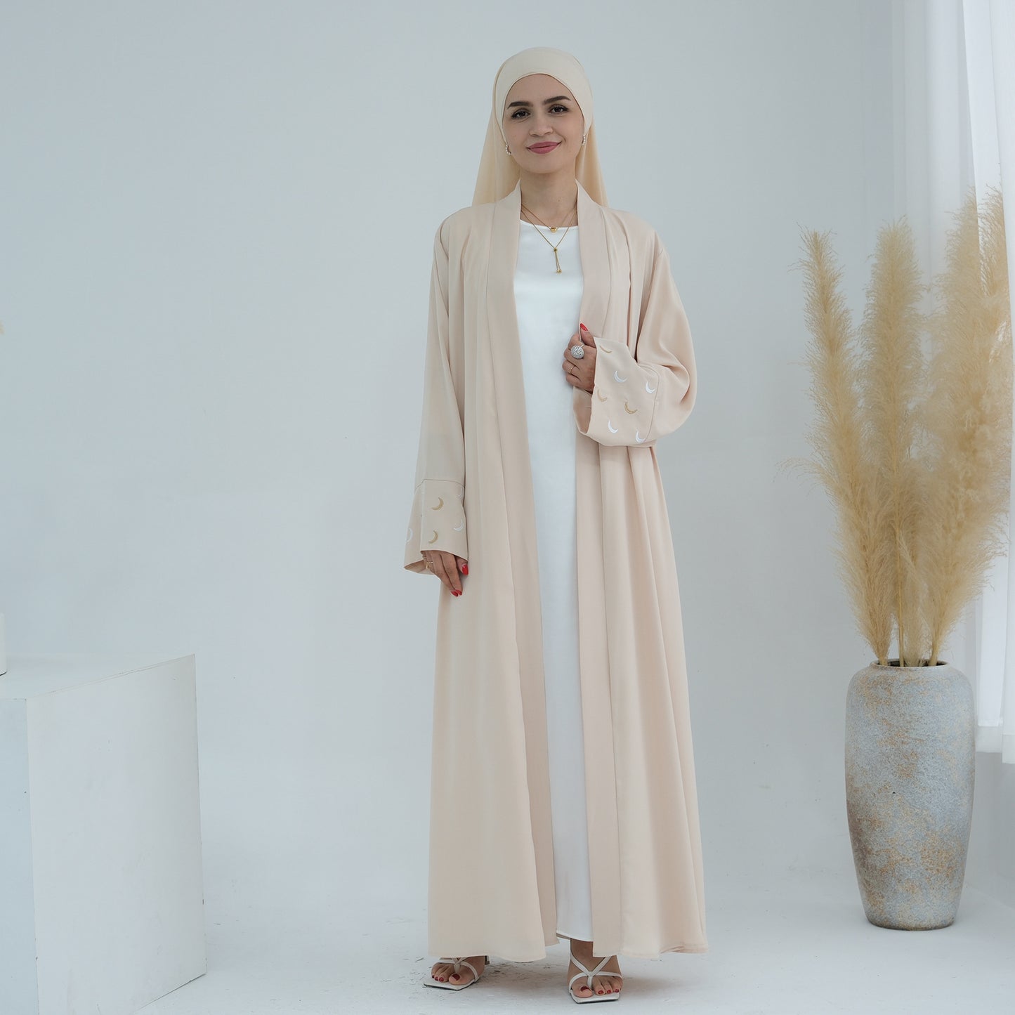 Plain Moon embroidered Elegant Cardigan Robe