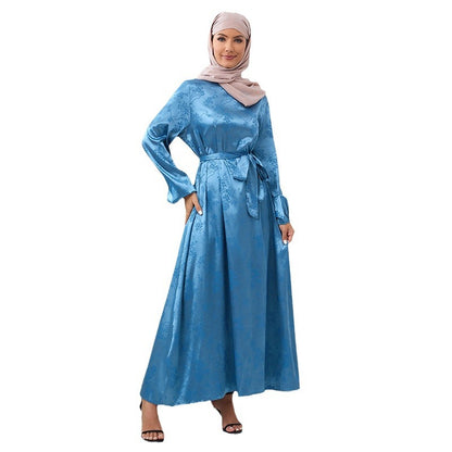 Jacquard Elegant Lantern Sleeve Abaya Dress