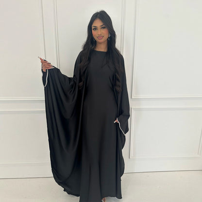 Party Beaded Matte Satin Abaya Dress