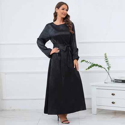 Jacquard Elegant Lantern Sleeve Abaya Dress