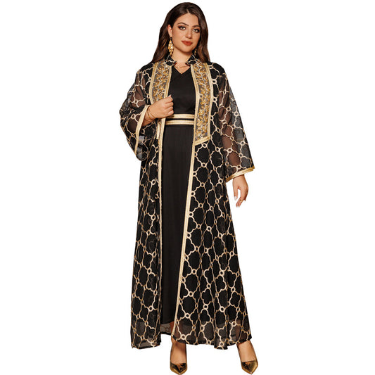 Women's Embroidered Vest Open Abaya Suit