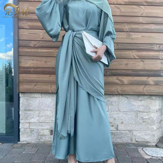 Plain Robe Dress Two Piece Sets