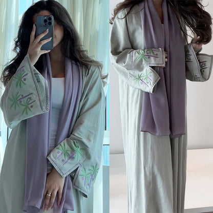 Robe de broderie pour femmes Abaya ouverte