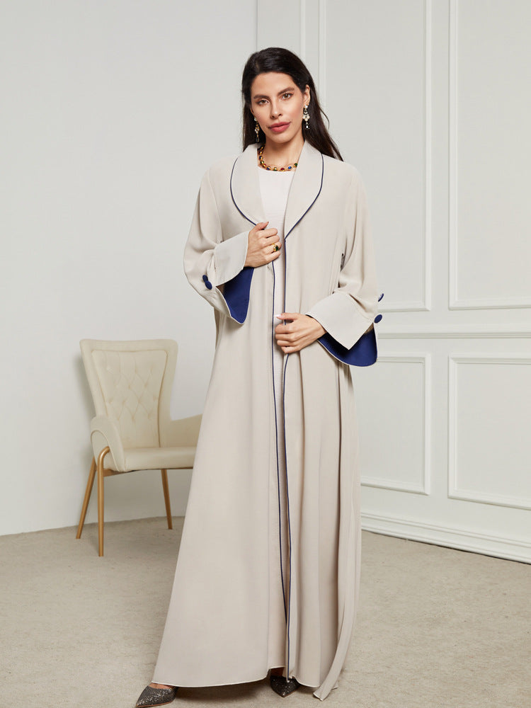 Elegant Open Abaya Contrasting Button Dress