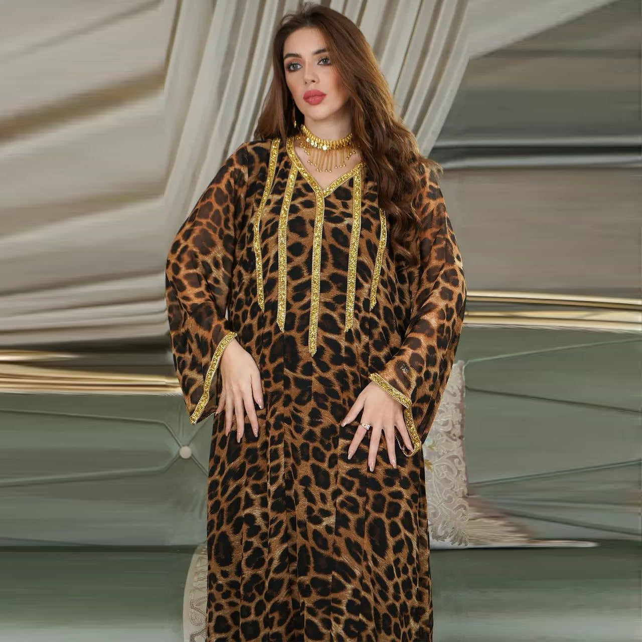 Leopard Print Brown Maxi Dress