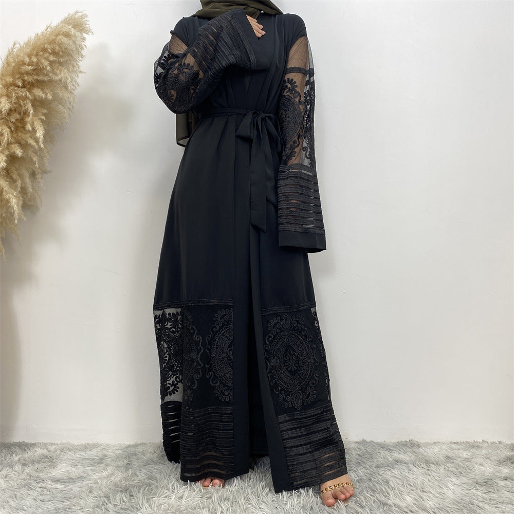 Women's Embroidered Mesh Cardigan Robe Dress