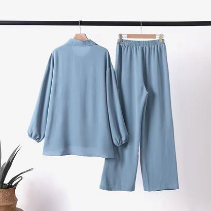 Women's Solid Color Trousers And Shirt Sets