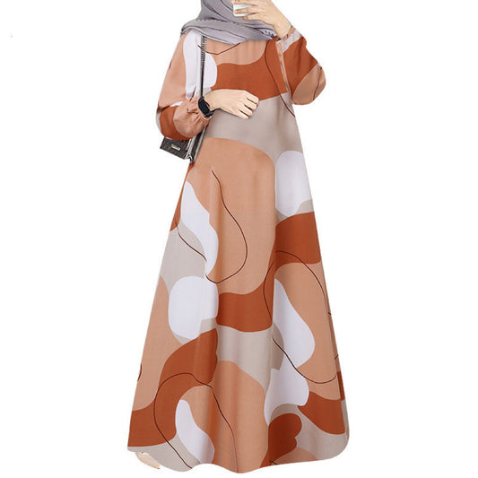 Women's Long-sleeved Print Abaya Dress