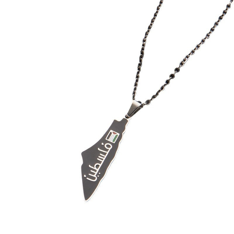 Stainless Steel Palestine Flag Map Pendant Necklace