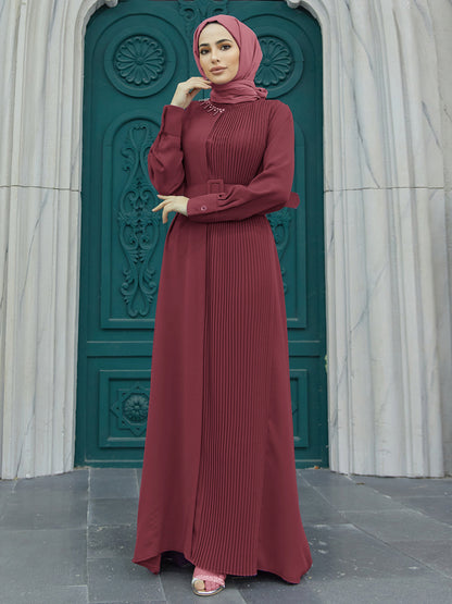 Beaded Pleated Slim Fit Abaya Dress