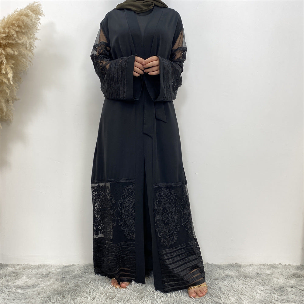 Women's Embroidered Mesh Cardigan Robe Dress