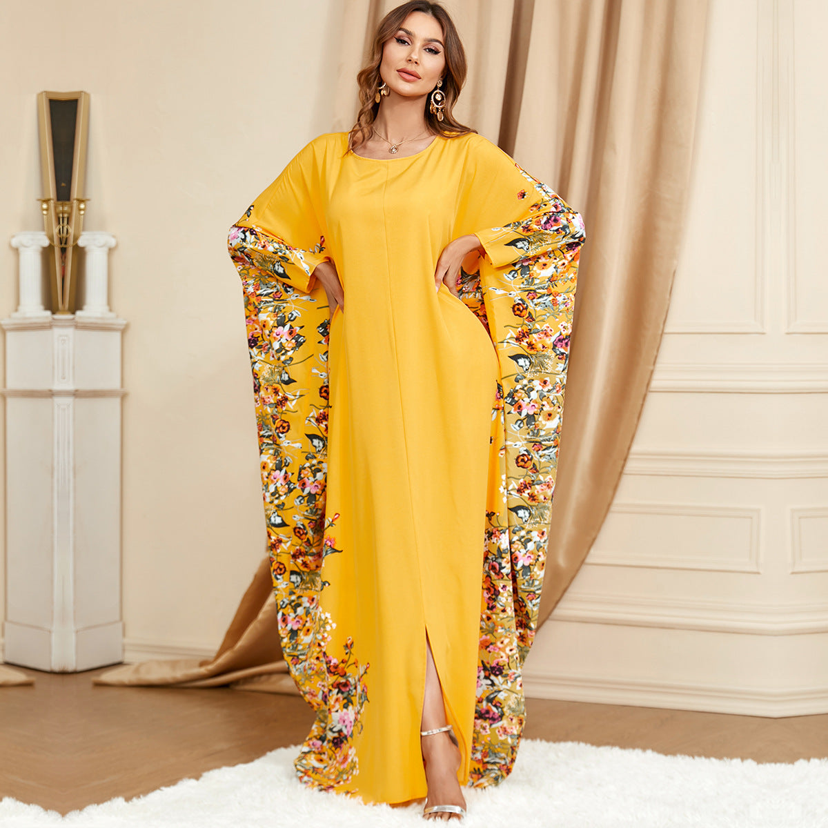 Yellow Bat Sleeve Loose Fashion Plus size Dress Abayaya