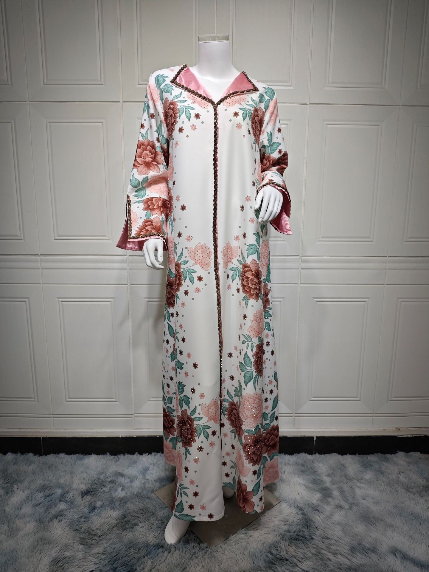 Women's Printed Diamond-set Floral Modest Dress