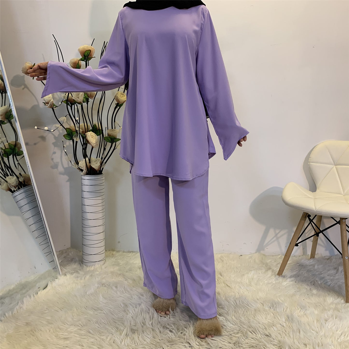 Plain Modest Fashion Pant Sets