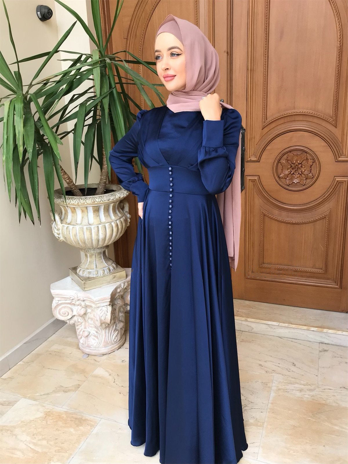 Beaded Elegant Satin Islamic Abaya Dress