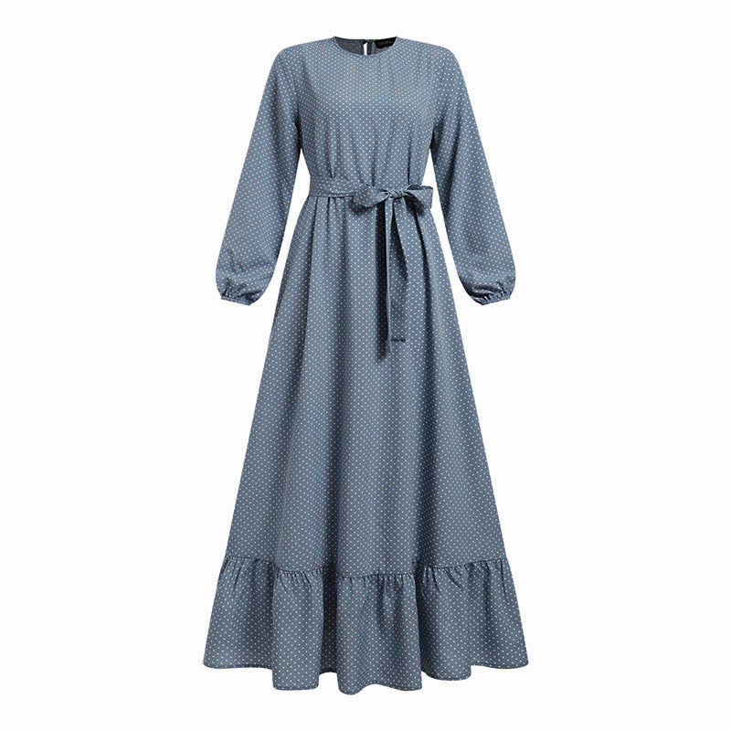 Vintage Polka Dot Print Long-sleeved Ruffle Dress